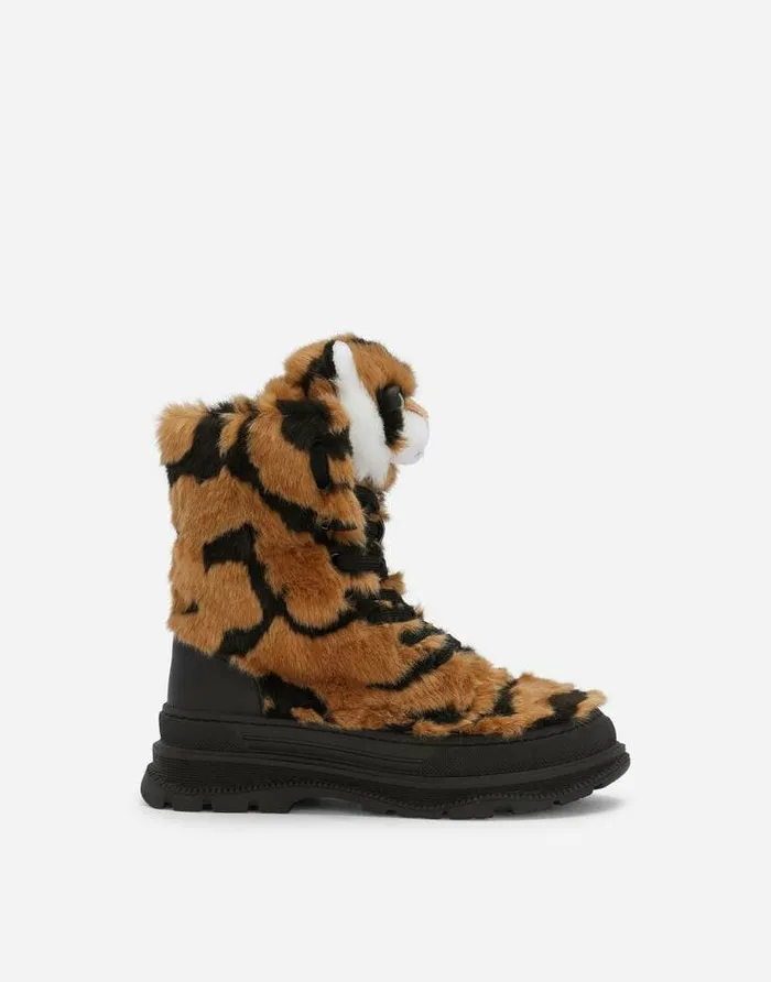 Dolce and Gabbana Shoes 2438 Children Tigerdesign Faux Fur Boots Multicolor