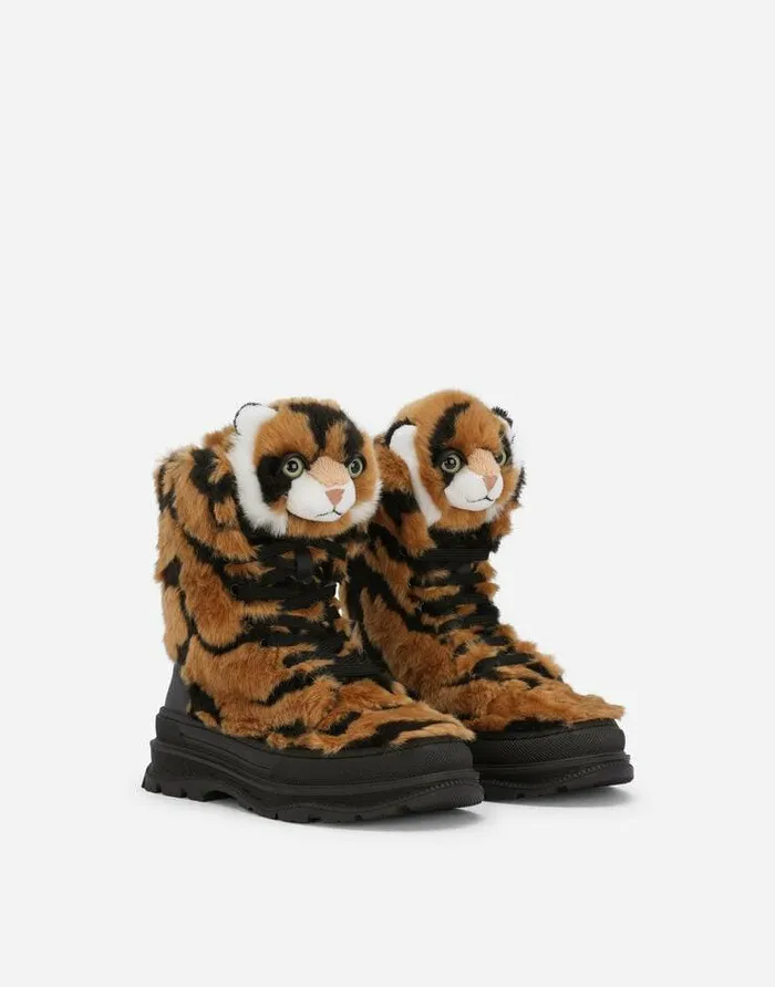 Dolce and Gabbana Shoes 2438 Children Tigerdesign Faux Fur Boots Multicolor