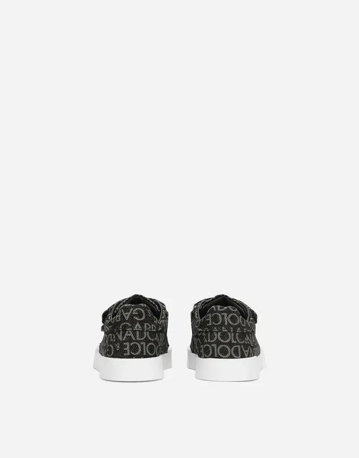 Dolce and Gabbana Shoes For First Steps 1926 Children Coated Jacquard Portofino Sneakers Black