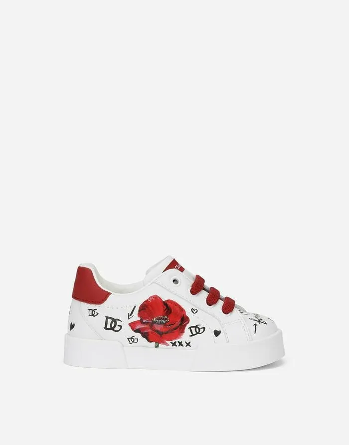 Dolce and Gabbana Shoes For First Steps 1926 Children First Steps Portofino Light Sneakers With Poppy Print Multicolor