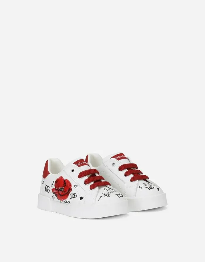 Dolce and Gabbana Shoes For First Steps 1926 Children First Steps Portofino Light Sneakers With Poppy Print Multicolor Dolce and Gabbana Shoes For First Steps 1926 Children First Steps Portofino Light Sneakers With Poppy Print Multicolor