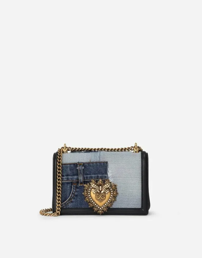 Dolce and Gabbana Shoulder And Crossbody Bags Women Medium Devotion Bag In Patchwork Denim And Plain Calfskin Denim