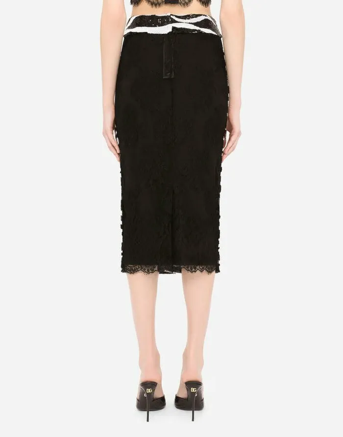 Dolce and Gabbana Skirts Women Chantilly Lace Pencil Skirt With Sequin Embellishment Multicolor