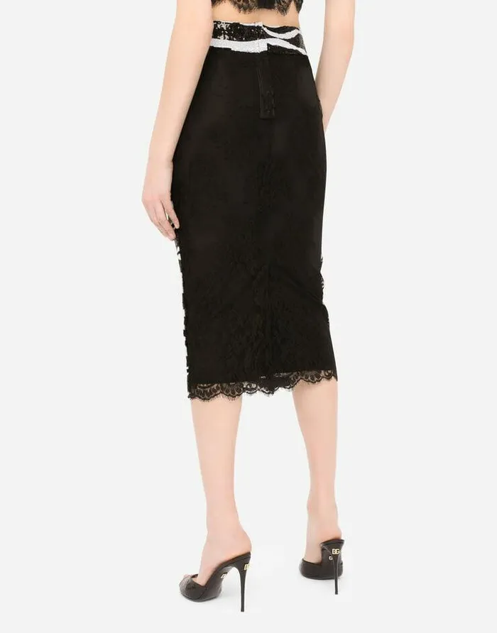 Dolce and Gabbana Skirts Women Chantilly Lace Pencil Skirt With Sequin Embellishment Multicolor
