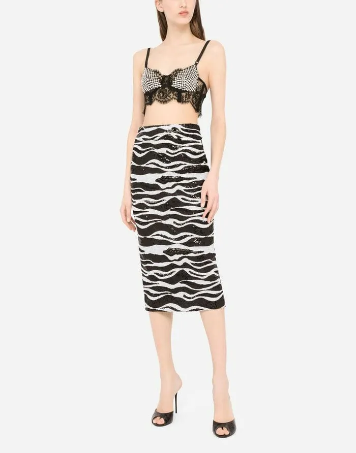 Dolce and Gabbana Skirts Women Chantilly Lace Pencil Skirt With Sequin Embellishment Multicolor