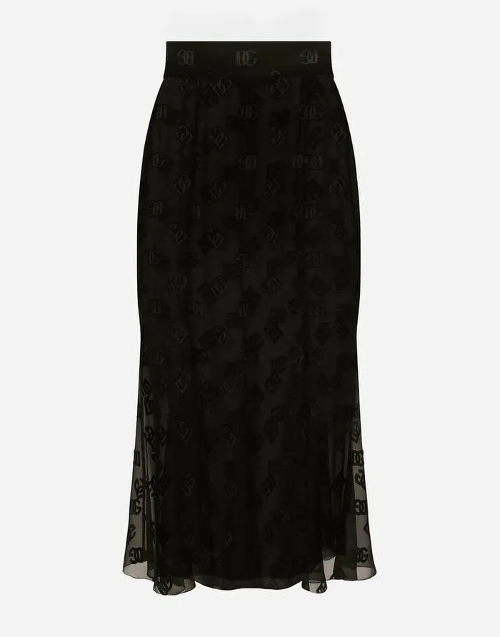 Dolce and Gabbana Skirts Women Devor Satin Skirt With Allover DG Logo Black
