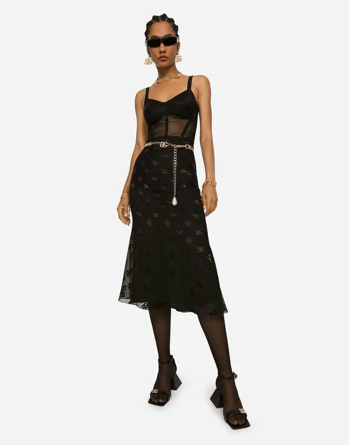 Dolce and Gabbana Skirts Women Devor Satin Skirt With Allover DG Logo Black Dolce and Gabbana Skirts Women Devor Satin Skirt With Allover DG Logo Black