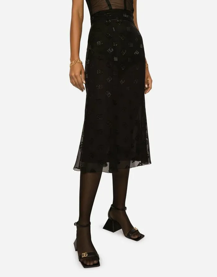 Dolce and Gabbana Skirts Women Devor Satin Skirt With Allover DG Logo Black Dolce and Gabbana Skirts Women Devor Satin Skirt With Allover DG Logo Black