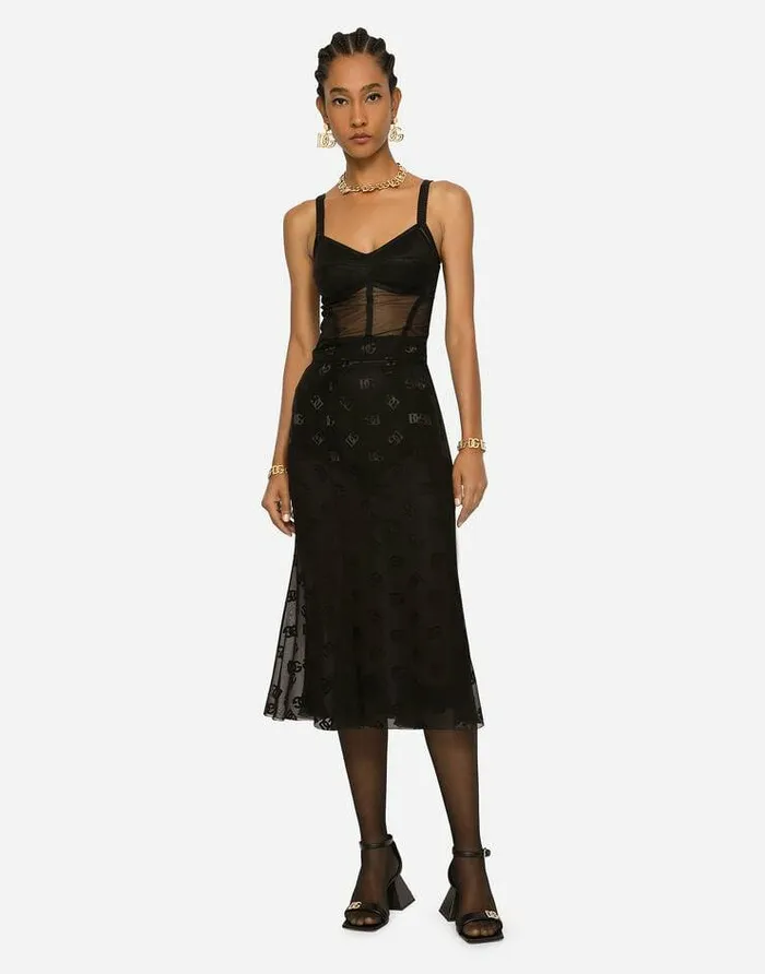 Dolce and Gabbana Skirts Women Devor Satin Skirt With Allover DG Logo Black Dolce and Gabbana Skirts Women Devor Satin Skirt With Allover DG Logo Black