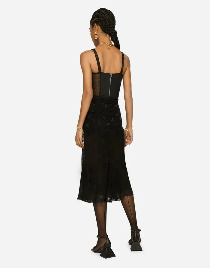 Dolce and Gabbana Skirts Women Devor Satin Skirt With Allover DG Logo Black Dolce and Gabbana Skirts Women Devor Satin Skirt With Allover DG Logo Black