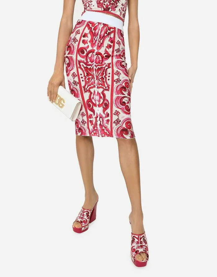 Dolce and Gabbana Skirts Women Majolicaprint Marquisette Pencil Skirt Multicolor Dolce and Gabbana Skirts Women Majolicaprint Marquisette Pencil Skirt Multicolor