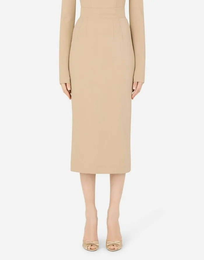 Dolce and Gabbana Skirts Women Stretch Jersey Midi Skirt Beige Dolce and Gabbana Skirts Women Stretch Jersey Midi Skirt Beige