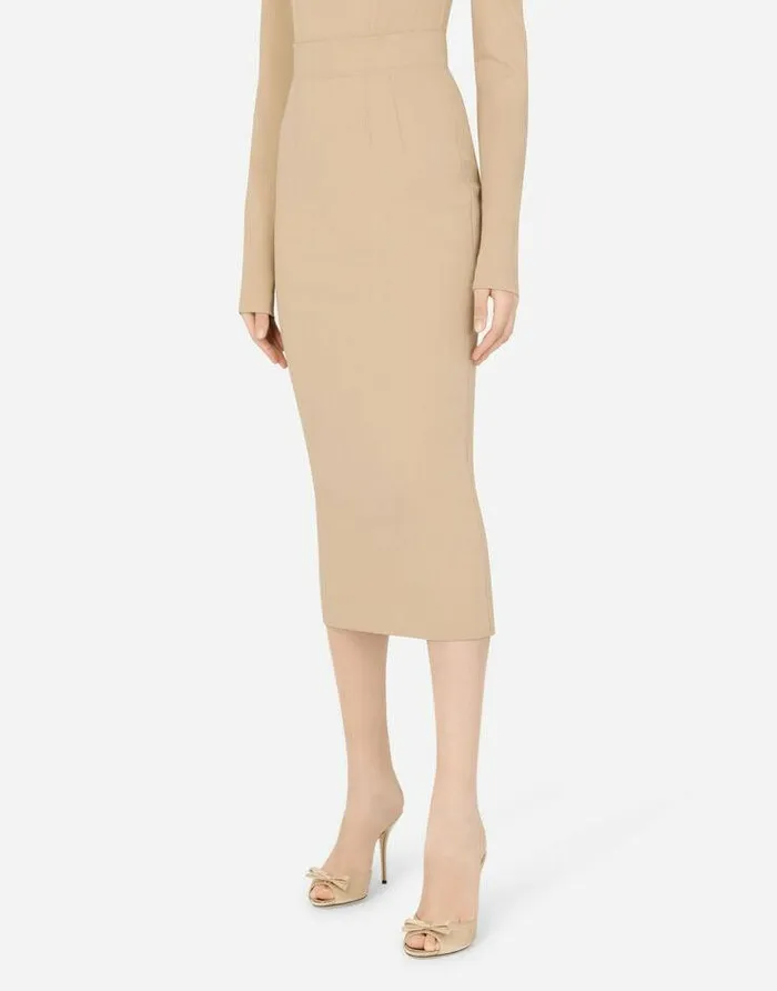 Dolce and Gabbana Skirts Women Stretch Jersey Midi Skirt Beige Dolce and Gabbana Skirts Women Stretch Jersey Midi Skirt Beige