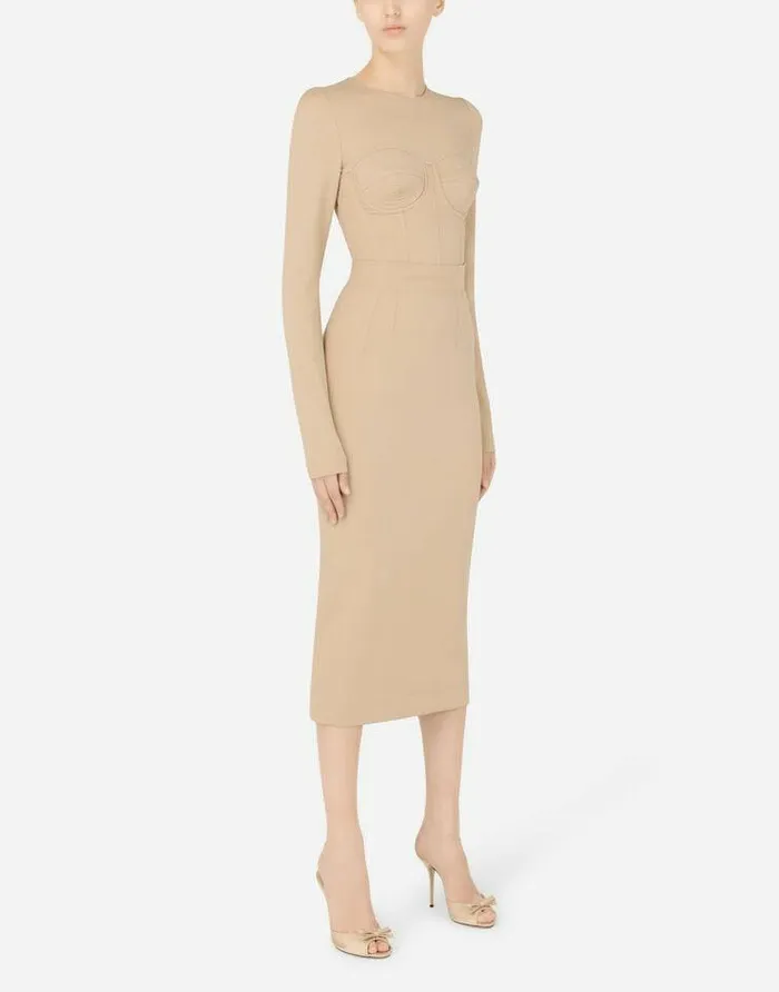 Dolce and Gabbana Skirts Women Stretch Jersey Midi Skirt Beige Dolce and Gabbana Skirts Women Stretch Jersey Midi Skirt Beige