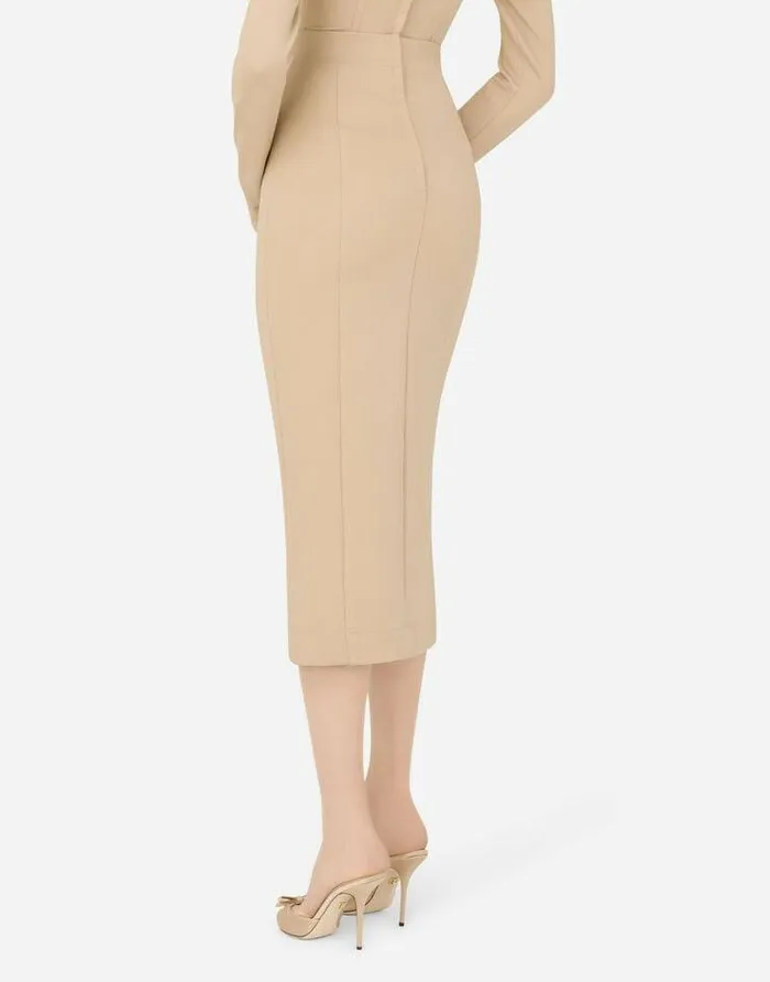 Dolce and Gabbana Skirts Women Stretch Jersey Midi Skirt Beige Dolce and Gabbana Skirts Women Stretch Jersey Midi Skirt Beige