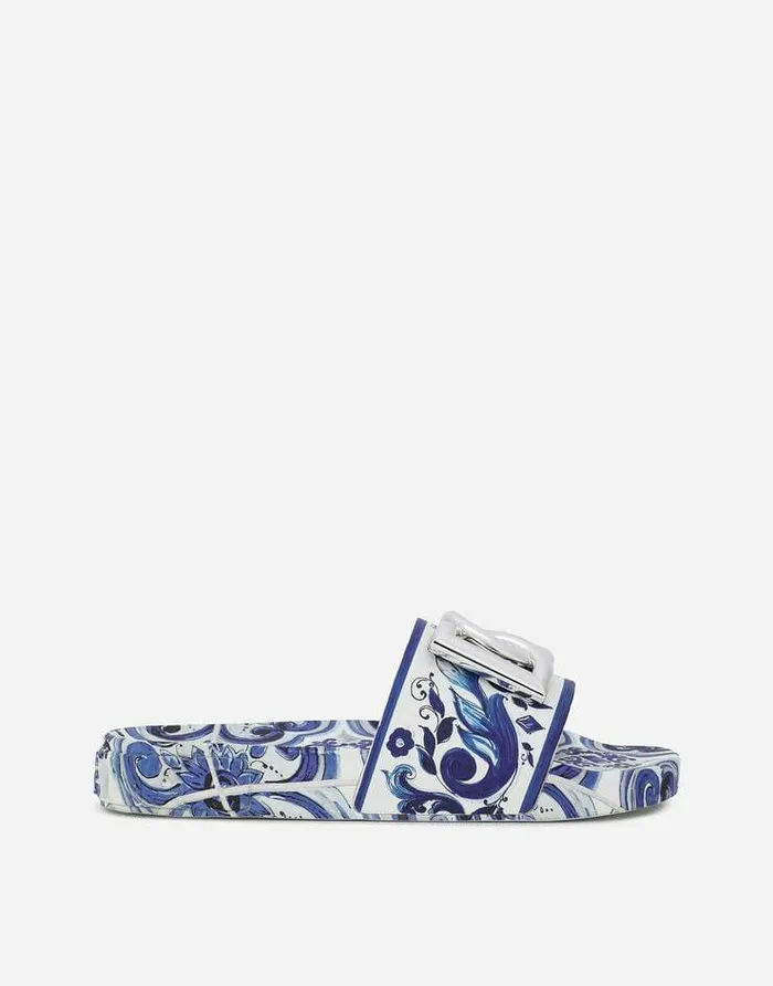 Dolce and Gabbana Slides And Mules Women Calfskin Beachwear Sliders In Majolicadesign Rubberized Calfskin Multicolor Dolce and Gabbana Slides And Mules Women Calfskin Beachwear Sliders In Majolicadesign Rubberized Calfskin Multicolor