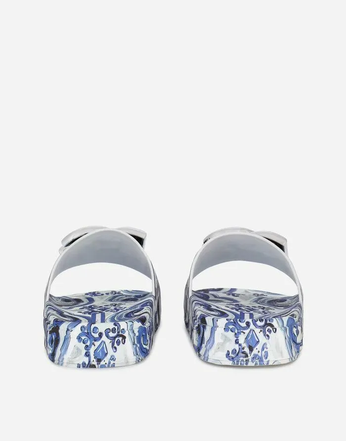 Dolce and Gabbana Slides And Mules Women Calfskin Beachwear Sliders In Majolicadesign Rubberized Calfskin Multicolor Dolce and Gabbana Slides And Mules Women Calfskin Beachwear Sliders In Majolicadesign Rubberized Calfskin Multicolor