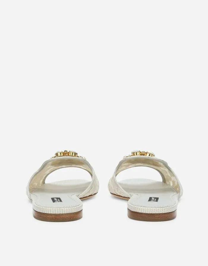 Dolce and Gabbana Slides And Mules Women Lace Rainbow Slides With Brooch Detailing White Dolce and Gabbana Slides And Mules Women Lace Rainbow Slides With Brooch Detailing White