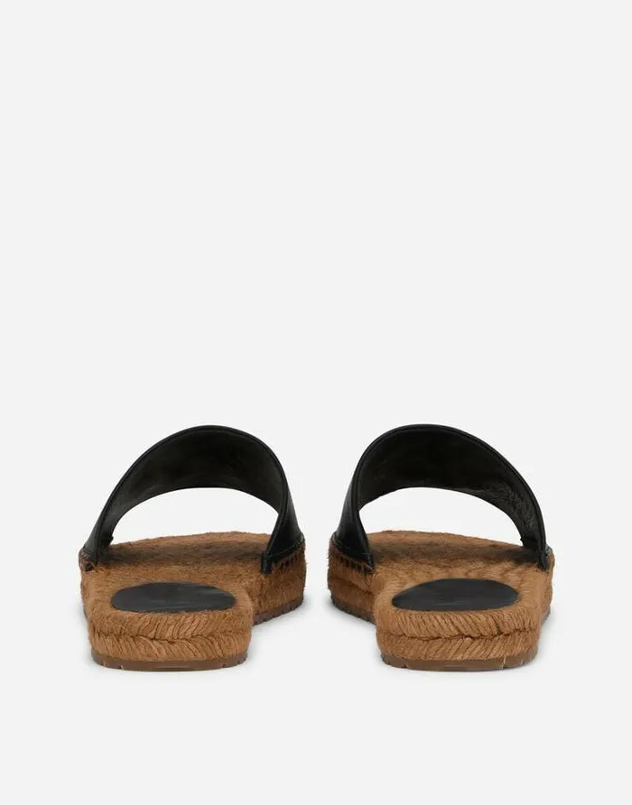 Dolce and Gabbana Slides And Mules Women Nappa Leather Espadrille Sliders With DG Logo Black Dolce and Gabbana Slides And Mules Women Nappa Leather Espadrille Sliders With DG Logo Black