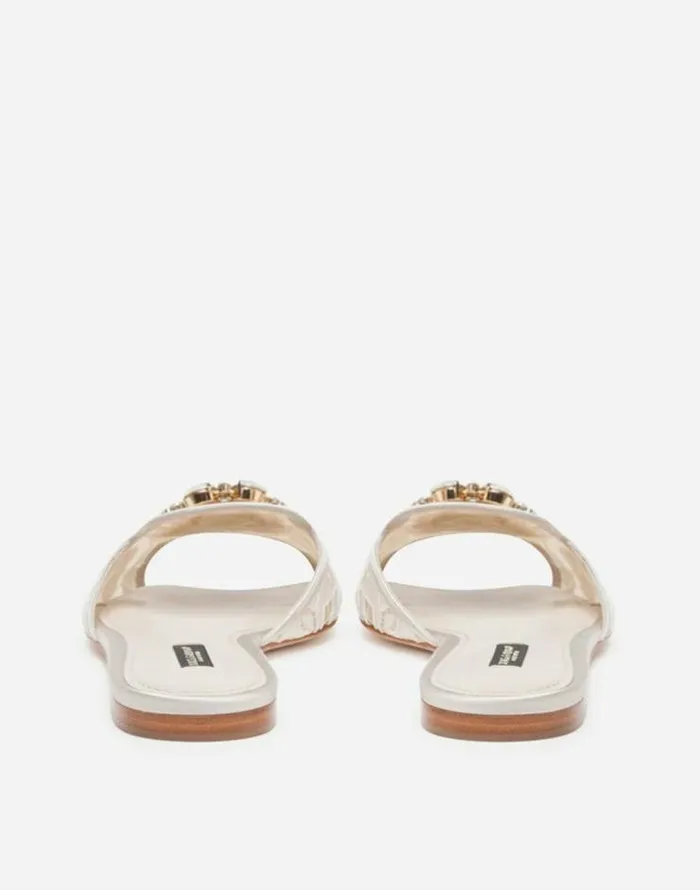 Dolce and Gabbana Slides And Mules Women Slippers In Lace With Crystals Ice Dolce and Gabbana Slides And Mules Women Slippers In Lace With Crystals Ice