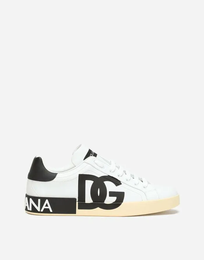 Dolce and Gabbana Sneakers Men Calfskin Nappa Portofino Sneakers With DG Logo Print Multicolor