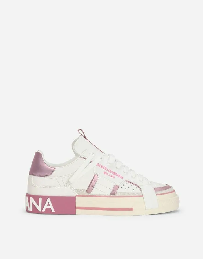 Dolce and Gabbana Sneakers Women Calfskin 2Zero Custom Sneakers With Contrasting Details Whitepink
