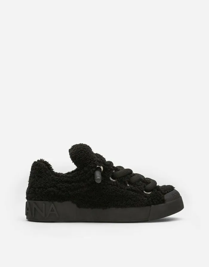 Dolce and Gabbana Sneakers Women Faux Fur Portofino Sneakers Black