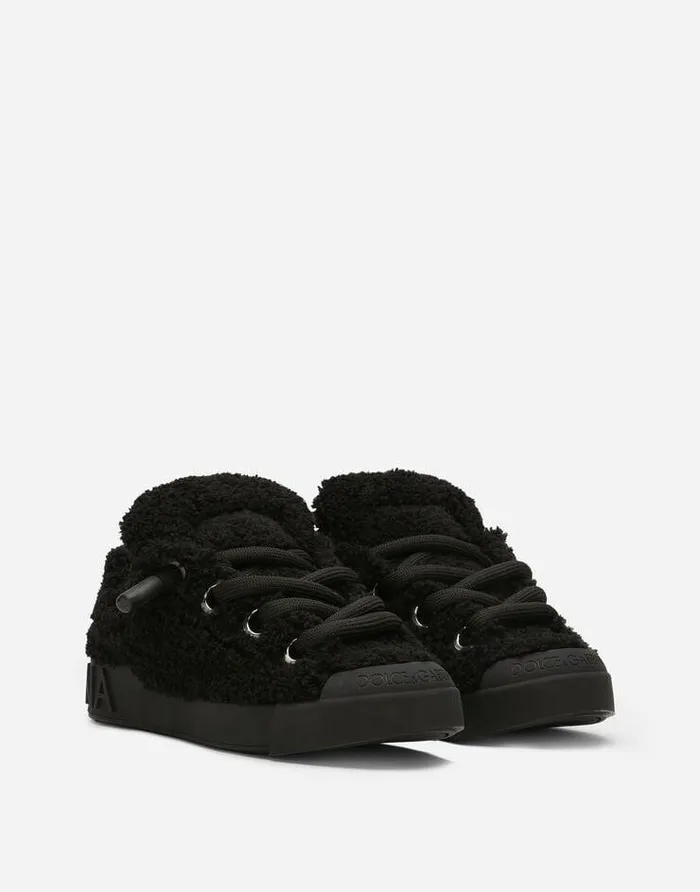 Dolce and Gabbana Sneakers Women Faux Fur Portofino Sneakers Black Dolce and Gabbana Sneakers Women Faux Fur Portofino Sneakers Black