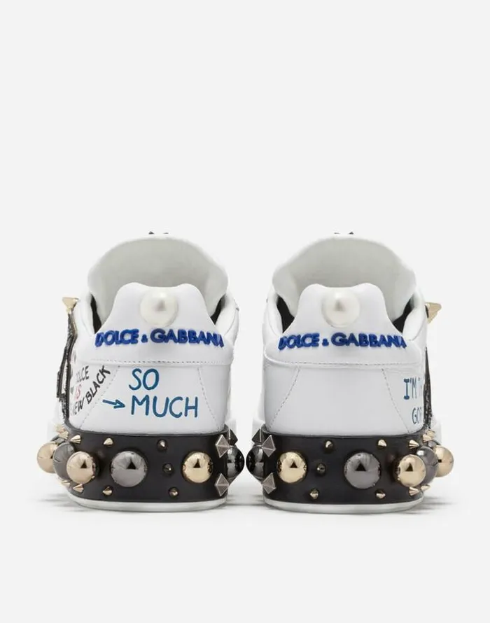 Dolce and Gabbana Sneakers Women Printed Calfskin Nappa Portofino Sneakers With Patch And Embroidery White Dolce and Gabbana Sneakers Women Printed Calfskin Nappa Portofino Sneakers With Patch And Embroidery White