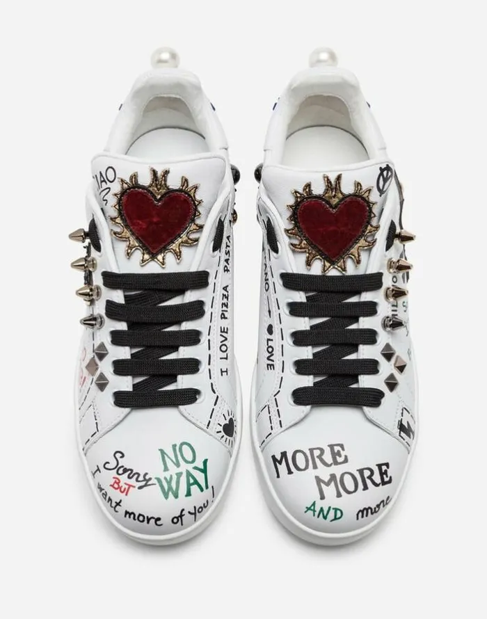 Dolce and Gabbana Sneakers Women Printed Calfskin Nappa Portofino Sneakers With Patch And Embroidery White Dolce and Gabbana Sneakers Women Printed Calfskin Nappa Portofino Sneakers With Patch And Embroidery White