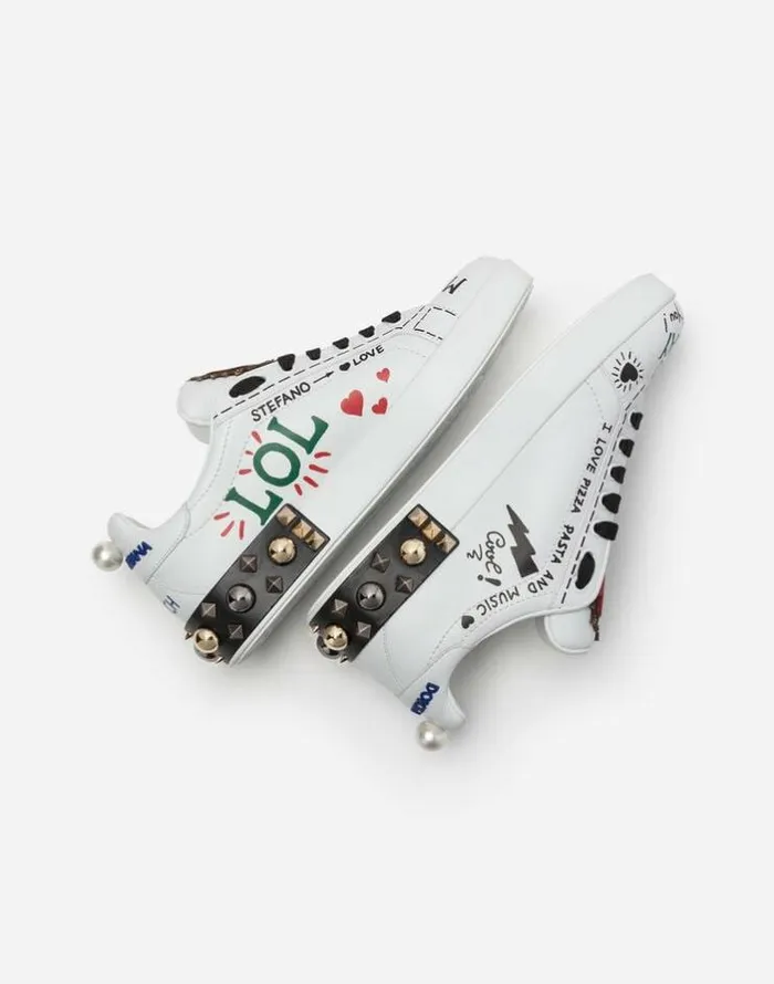 Dolce and Gabbana Sneakers Women Printed Calfskin Nappa Portofino Sneakers With Patch And Embroidery White Dolce and Gabbana Sneakers Women Printed Calfskin Nappa Portofino Sneakers With Patch And Embroidery White