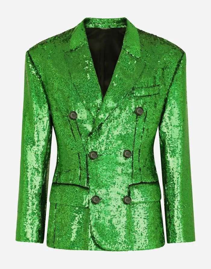 Dolce and Gabbana Suits And Blazers Men Doublebreasted Sequined Jacket Green