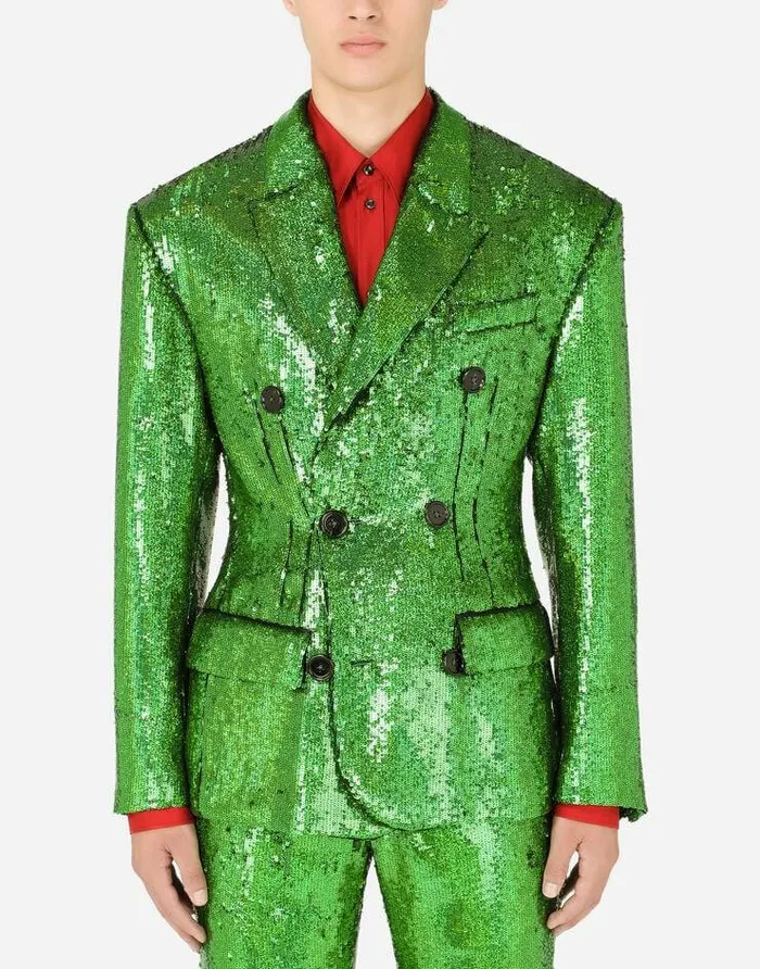 Dolce and Gabbana Suits And Blazers Men Doublebreasted Sequined Jacket Green