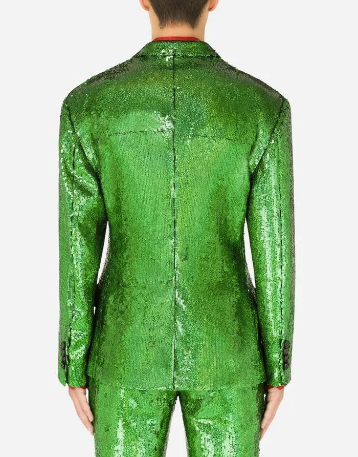 Dolce and Gabbana Suits And Blazers Men Doublebreasted Sequined Jacket Green