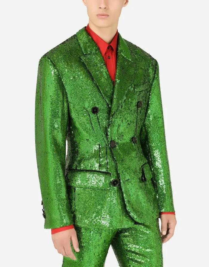 Dolce and Gabbana Suits And Blazers Men Doublebreasted Sequined Jacket Green