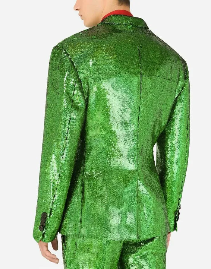 Dolce and Gabbana Suits And Blazers Men Doublebreasted Sequined Jacket Green