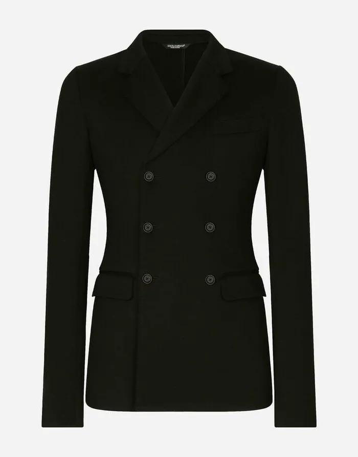 Dolce and Gabbana Suits And Blazers Men Doublebreasted Technical Cotton Jersey Jacket Black Dolce and Gabbana Suits And Blazers Men Doublebreasted Technical Cotton Jersey Jacket Black