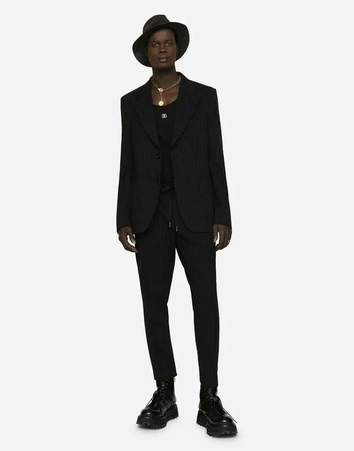 Dolce and Gabbana Suits And Blazers Men Pinstripe Stretch Jersey Jacket Multicolor
