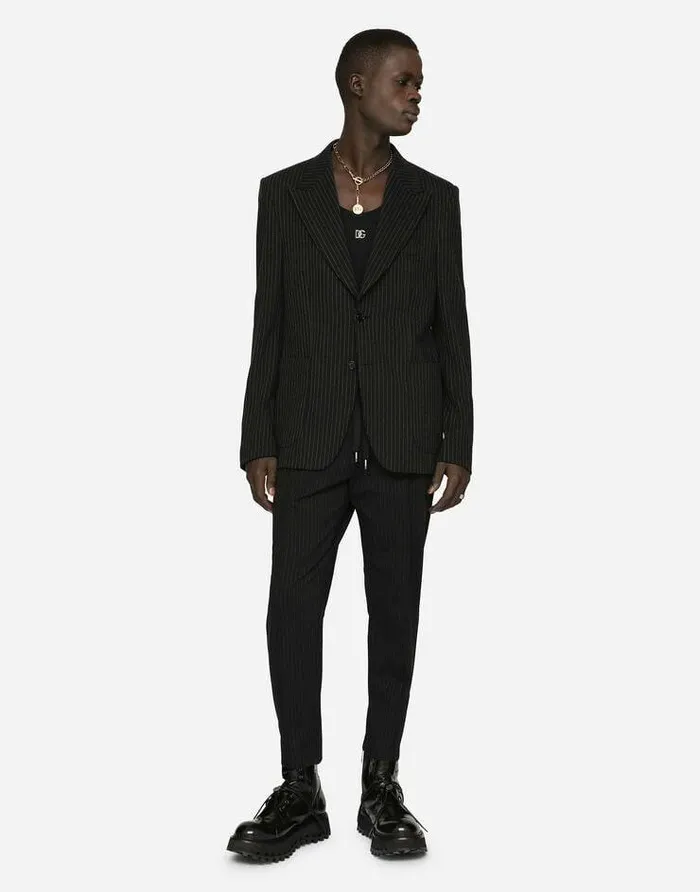Dolce and Gabbana Suits And Blazers Men Pinstripe Stretch Jersey Jacket Multicolor