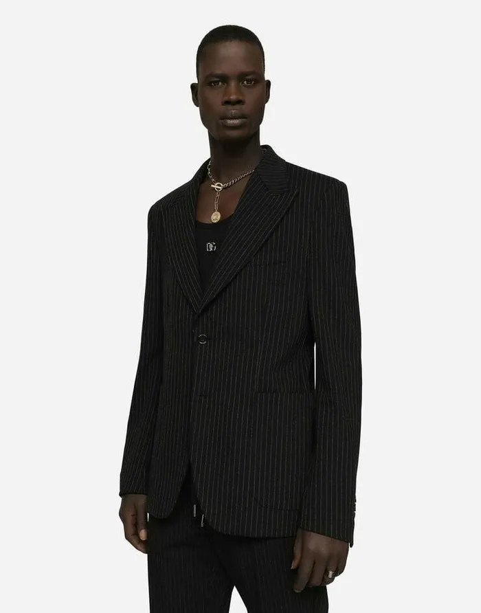Dolce and Gabbana Suits And Blazers Men Pinstripe Stretch Jersey Jacket Multicolor