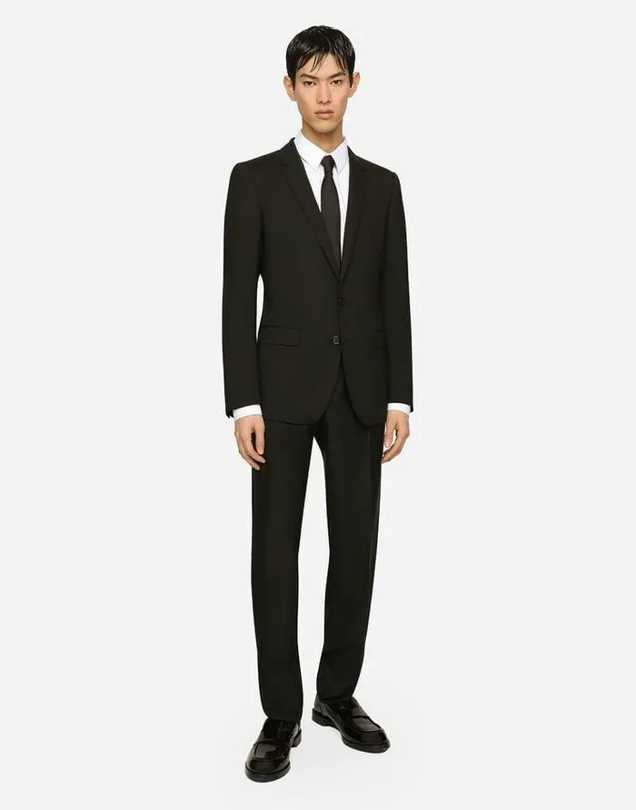 Dolce and Gabbana Suits And Blazers Men Stretch Wool Martinifit Suit Black