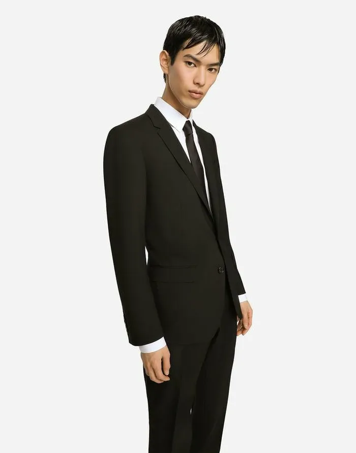 Dolce and Gabbana Suits And Blazers Men Stretch Wool Martinifit Suit Black