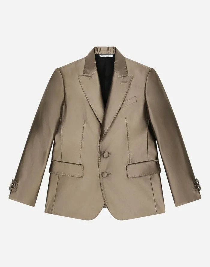Dolce and Gabbana Suits Children Classic Silk Mikado Twobutton Siciliafit Jacket Green
