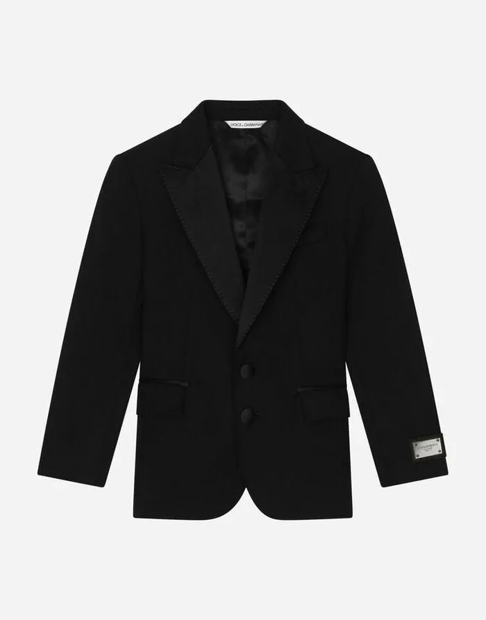 Dolce and Gabbana Suits Children Singlebreasted Tuxedo Jacket With Logo Tag Black