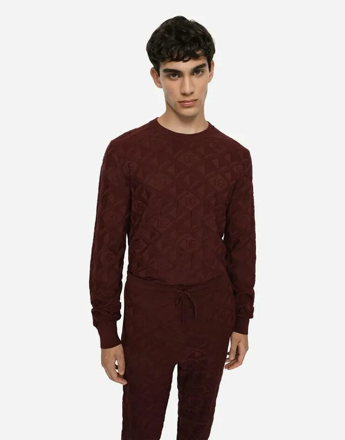 Dolce and Gabbana Sweaters And Cardigans Men 3D Silk Jacquard Roundneck Sweater Purple