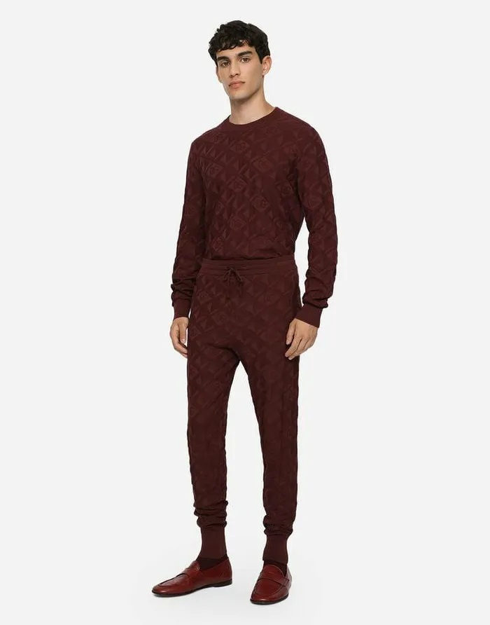 Dolce and Gabbana Sweaters And Cardigans Men 3D Silk Jacquard Roundneck Sweater Purple