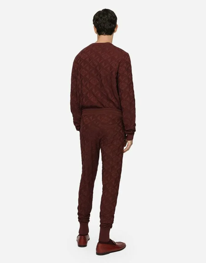 Dolce and Gabbana Sweaters And Cardigans Men 3D Silk Jacquard Roundneck Sweater Purple