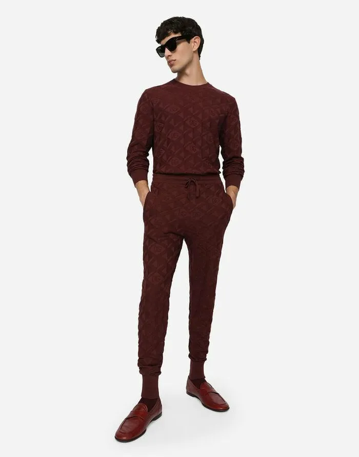 Dolce and Gabbana Sweaters And Cardigans Men 3D Silk Jacquard Roundneck Sweater Purple