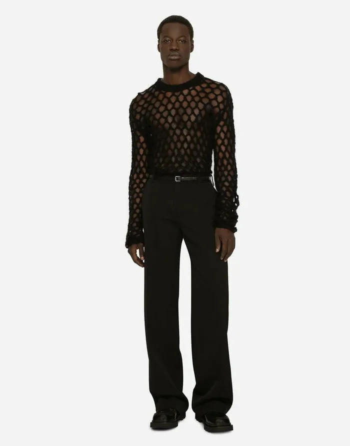 Dolce and Gabbana Sweaters And Cardigans Men Mohairwool Meshstitch Roundneck Sweater Black Dolce and Gabbana Sweaters And Cardigans Men Mohairwool Meshstitch Roundneck Sweater Black