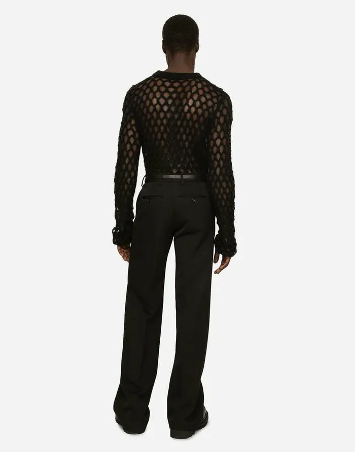 Dolce and Gabbana Sweaters And Cardigans Men Mohairwool Meshstitch Roundneck Sweater Black Dolce and Gabbana Sweaters And Cardigans Men Mohairwool Meshstitch Roundneck Sweater Black